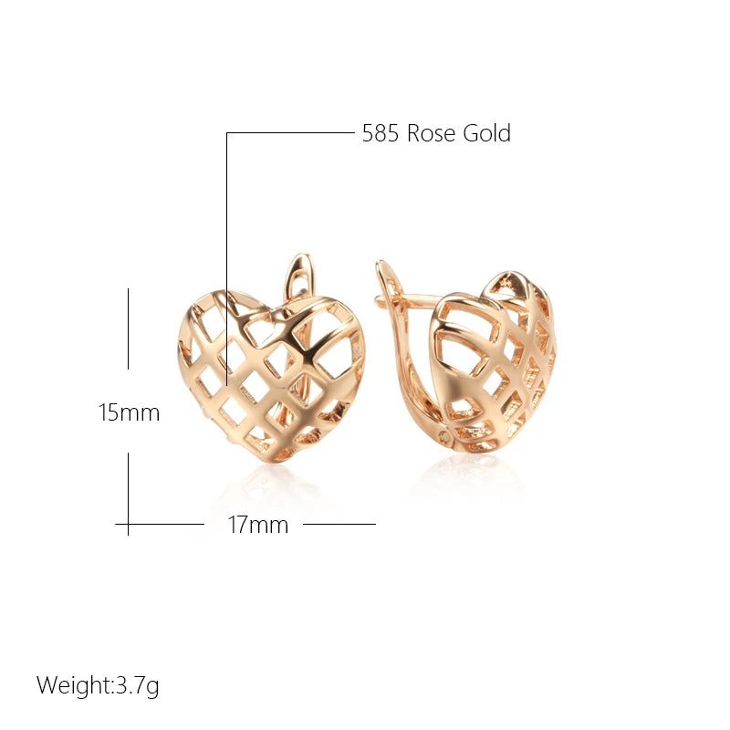 Classic Rose Gold Heart-Shaped Dangle Earrings – Chic Glossy Fashion Jewelry