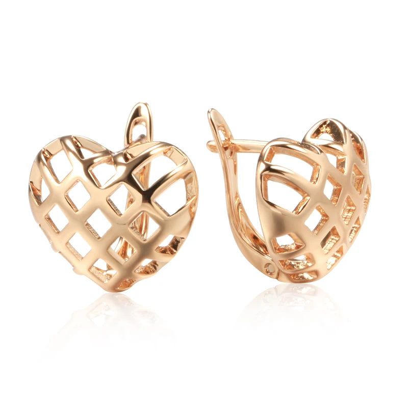 Classic Rose Gold Heart-Shaped Dangle Earrings – Chic Glossy Fashion Jewelry