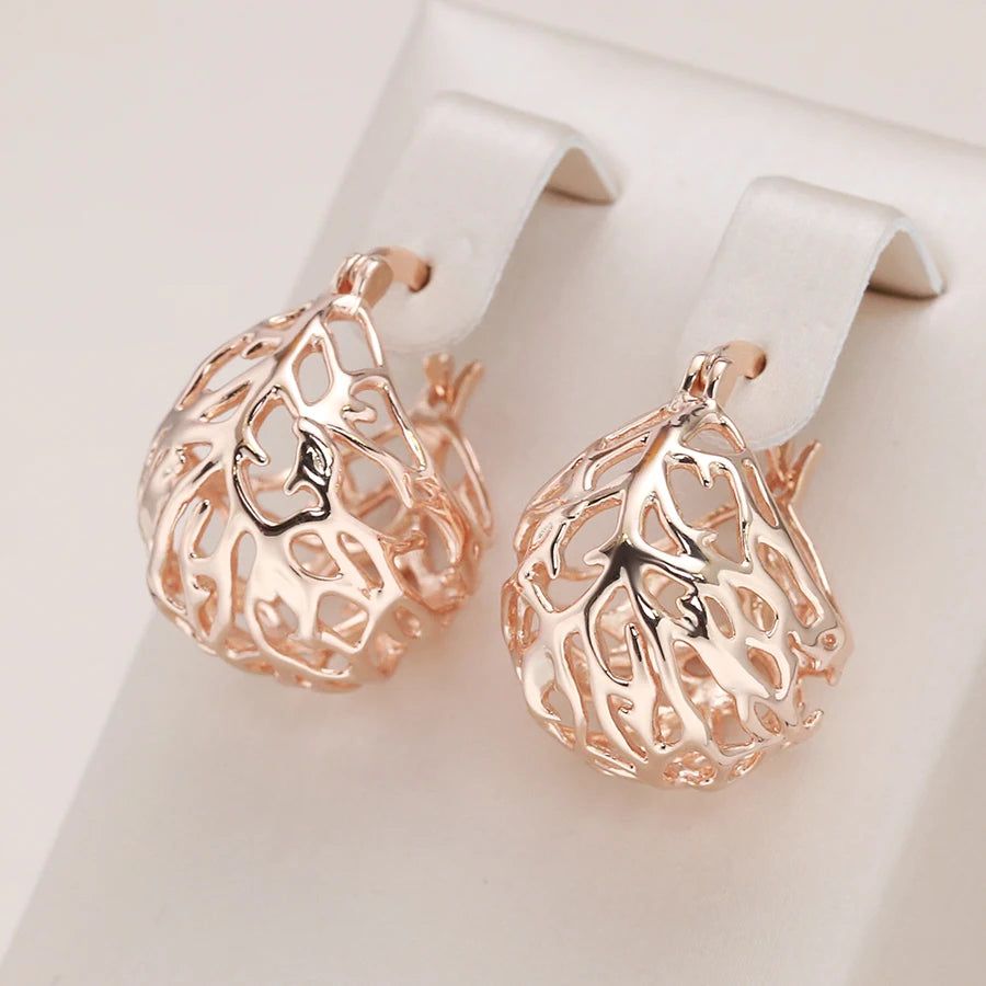 Classic Rose Gold Hollow Ball Drop Earrings - Unique Vintage Style Jewelry