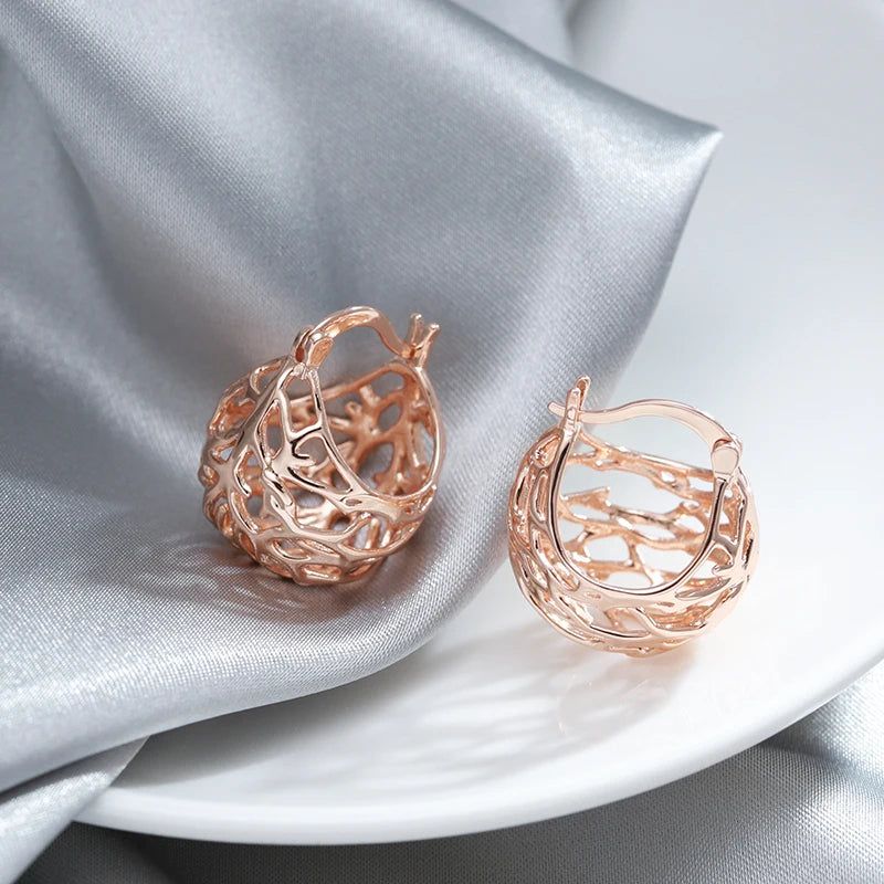 Classic Rose Gold Hollow Ball Drop Earrings - Unique Vintage Style Jewelry