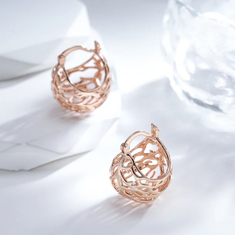 Classic Rose Gold Hollow Ball Drop Earrings - Unique Vintage Style Jewelry