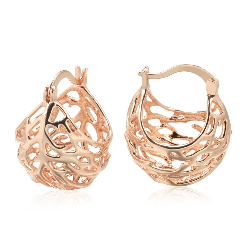 Classic Rose Gold Hollow Ball Drop Earrings - Unique Vintage Style Jewelry