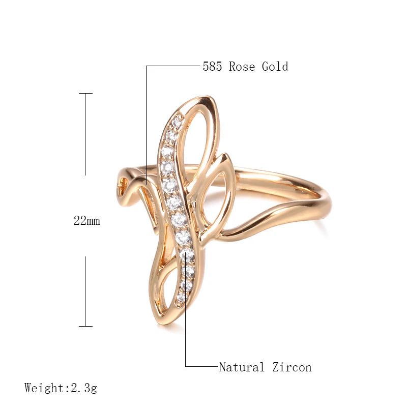 Classic Rose Gold Hollow Crystal Flower Cocktail Ring with Natural Zircon