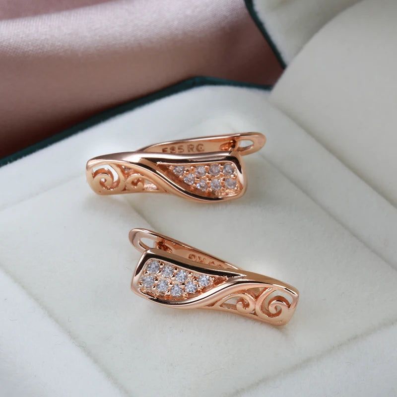 Classic Rose Gold Hollow Flower Drop Earrings with Natural Zircon - Vintage Trend Jewelry