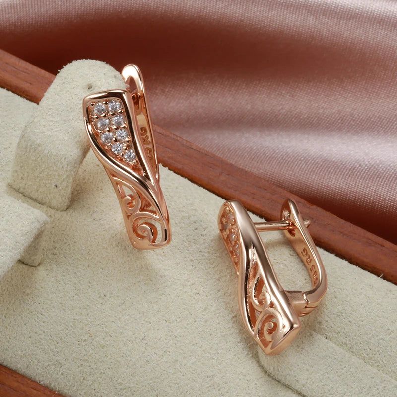 Classic Rose Gold Hollow Flower Drop Earrings with Natural Zircon - Vintage Trend Jewelry