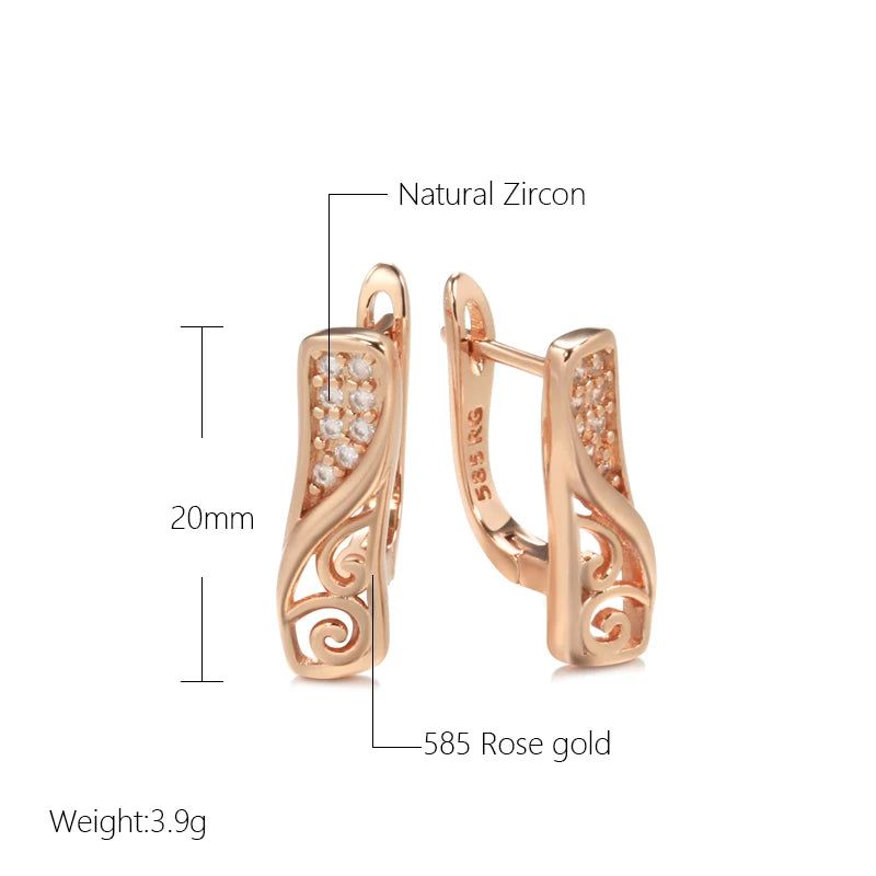 Classic Rose Gold Hollow Flower Drop Earrings with Natural Zircon - Vintage Trend Jewelry