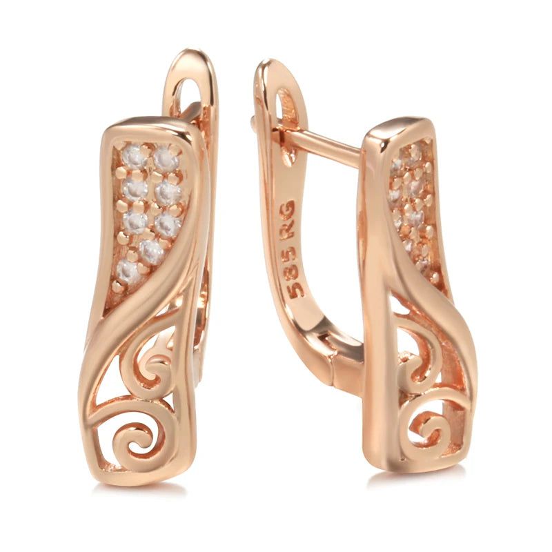 Classic Rose Gold Hollow Flower Drop Earrings with Natural Zircon - Vintage Trend Jewelry