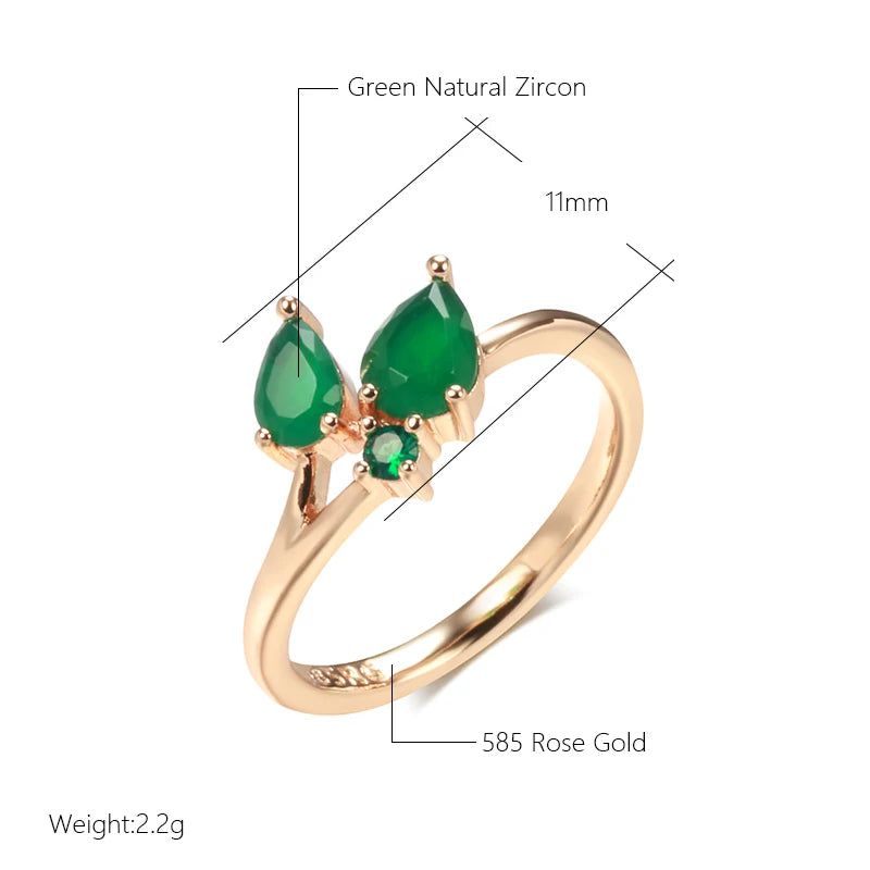 Classic Vintage Leaf Ring in 585 Rose Gold with Green Natural Zircon