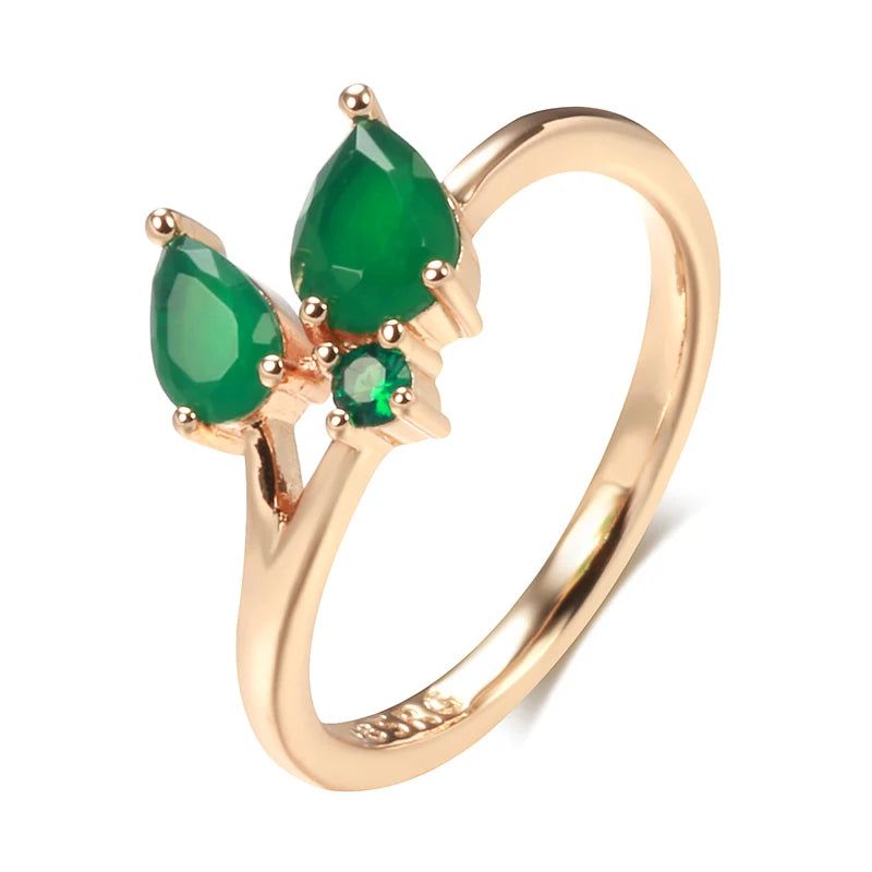 Classic Vintage Leaf Ring in 585 Rose Gold with Green Natural Zircon