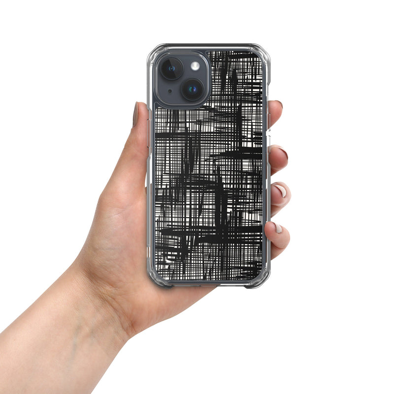 Clear Case for iPhone® iPhone 15 Abstract Hand Drawn Grid Design