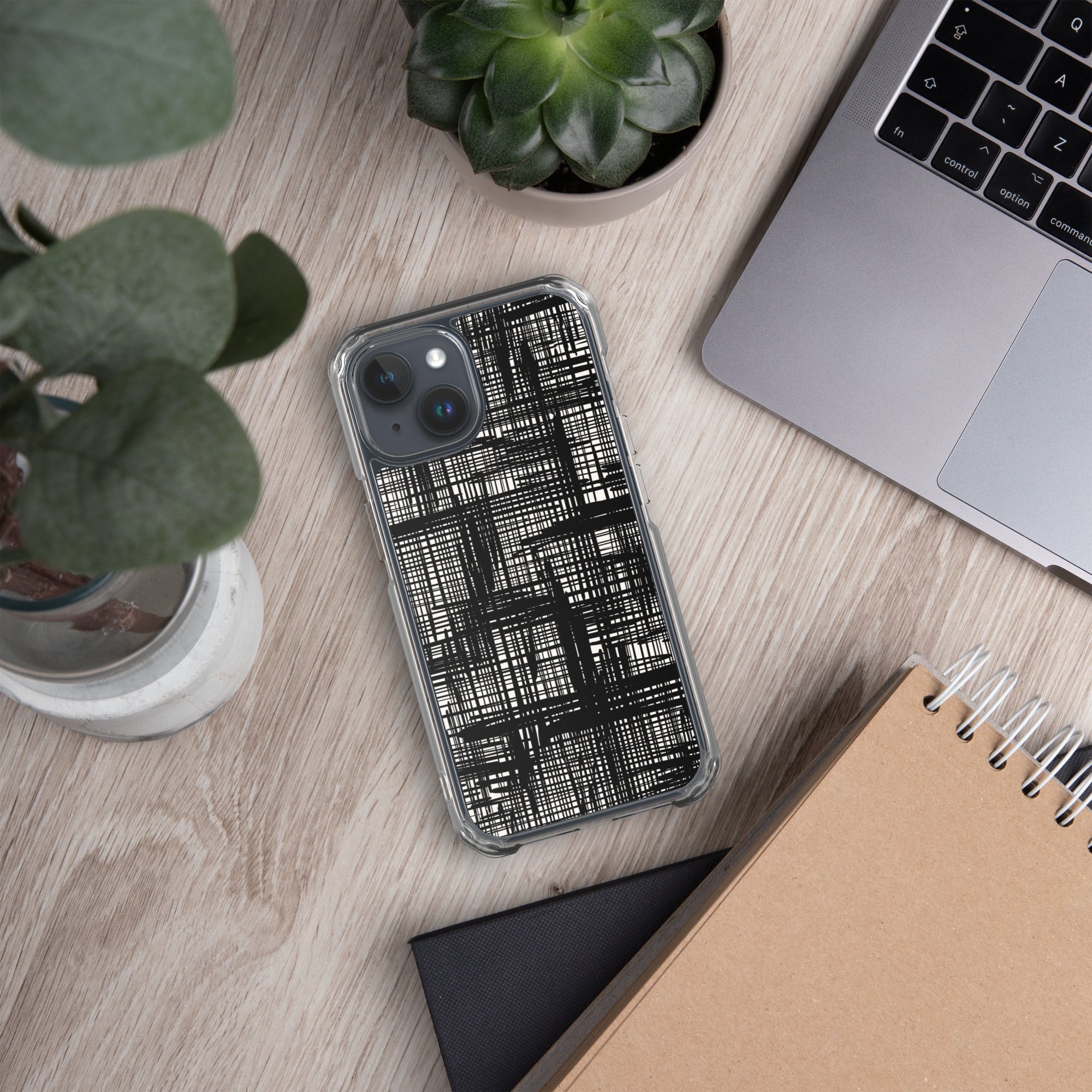 Clear Case for iPhone® iPhone 15 Abstract Hand Drawn Grid Design