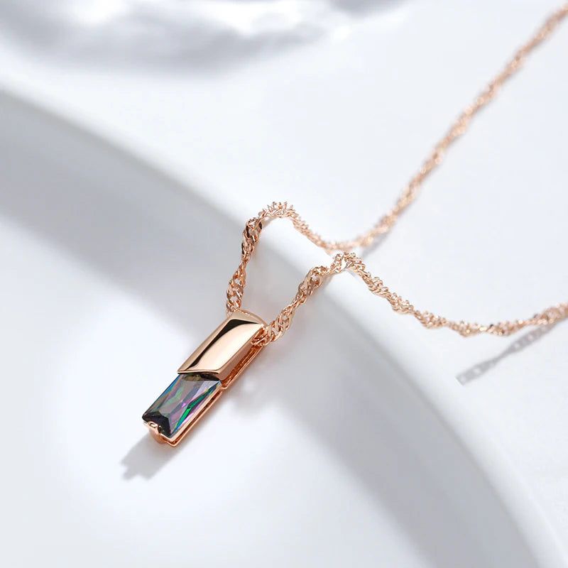 Colorful Geometric Zircon Pendant Necklace in 585 Rose Gold Finish