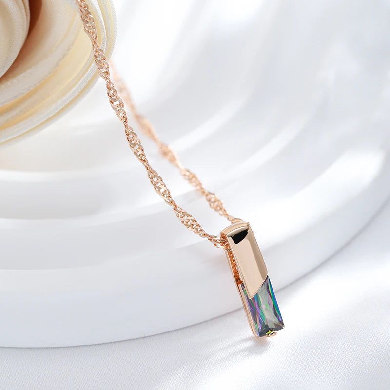 Colorful Geometric Zircon Pendant Necklace in 585 Rose Gold Finish