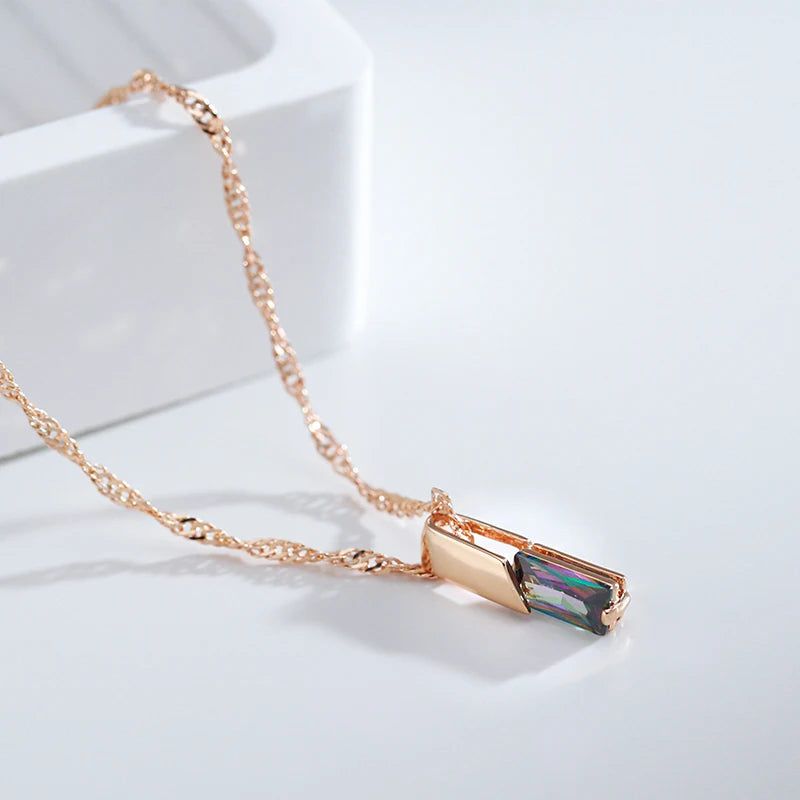 Colorful Geometric Zircon Pendant Necklace in 585 Rose Gold Finish