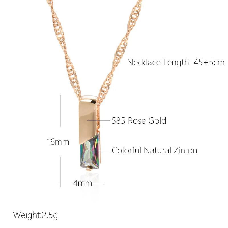 Colorful Geometric Zircon Pendant Necklace in 585 Rose Gold Finish