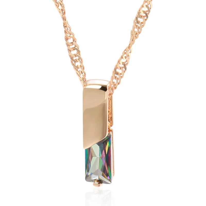 Colorful Geometric Zircon Pendant Necklace in 585 Rose Gold Finish