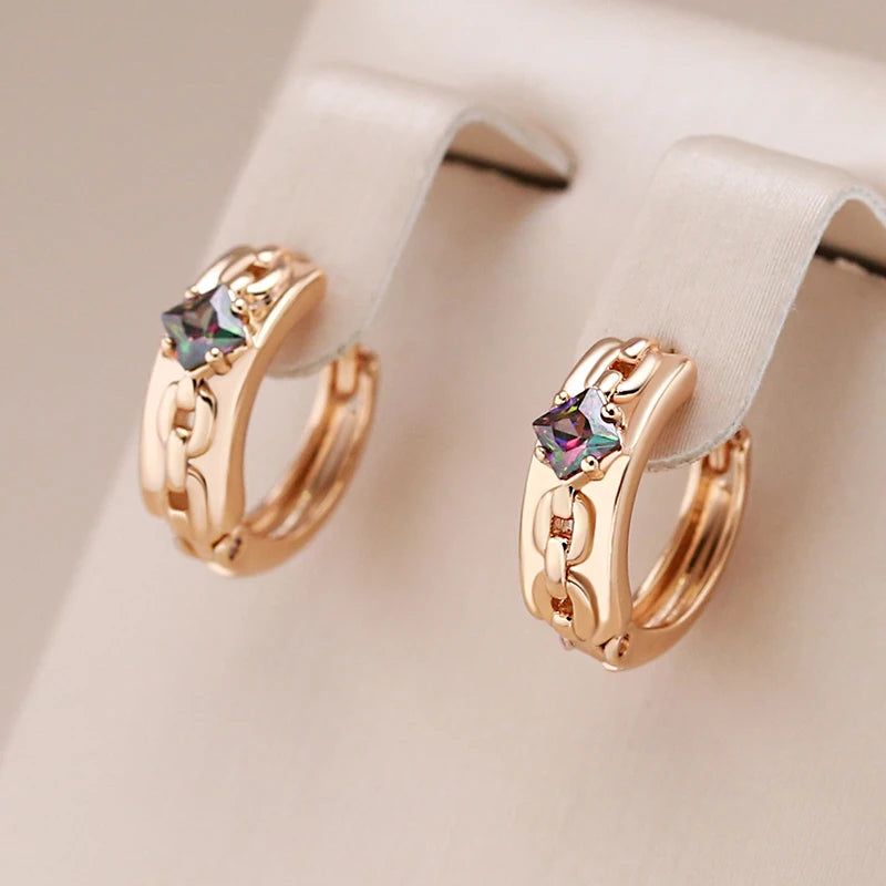 Colorful Natural Zircon Rose Gold Hoop Earrings - Trendy Fashion Jewelry