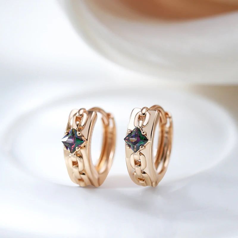 Colorful Natural Zircon Rose Gold Hoop Earrings - Trendy Fashion Jewelry