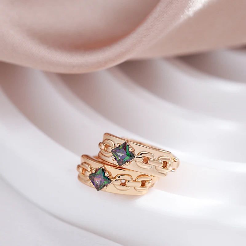 Colorful Natural Zircon Rose Gold Hoop Earrings - Trendy Fashion Jewelry