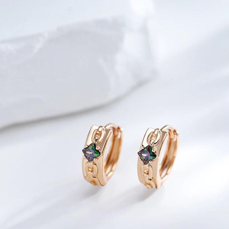 Colorful Natural Zircon Rose Gold Hoop Earrings - Trendy Fashion Jewelry