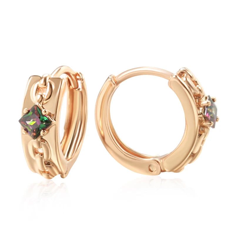 Colorful Natural Zircon Rose Gold Hoop Earrings - Trendy Fashion Jewelry