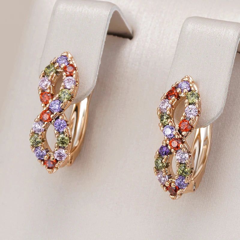 Colorful Shiny Natural Zircon Drop Earrings in 585 Rose Gold - Trendy Fashion Jewelry