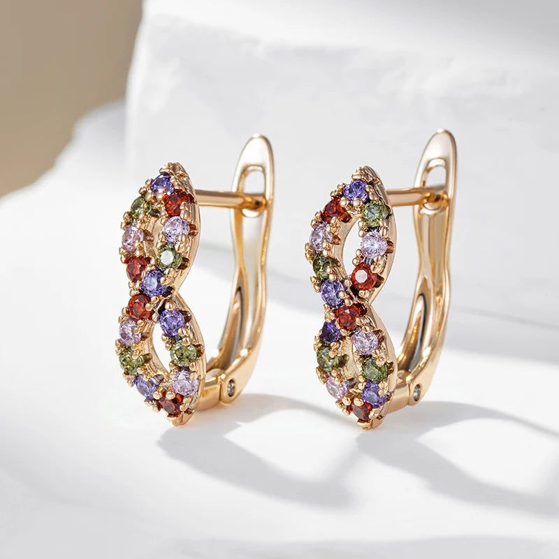 Colorful Shiny Natural Zircon Drop Earrings in 585 Rose Gold - Trendy Fashion Jewelry