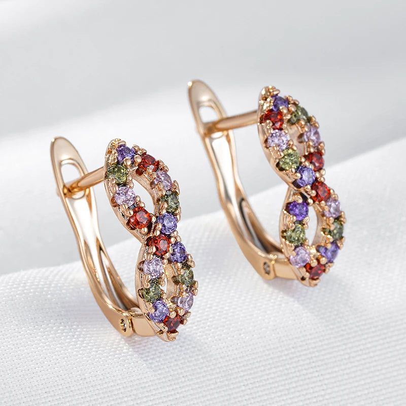 Colorful Shiny Natural Zircon Drop Earrings in 585 Rose Gold - Trendy Fashion Jewelry