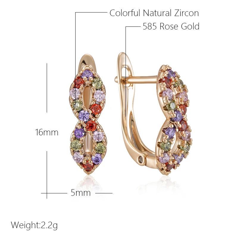 Colorful Shiny Natural Zircon Drop Earrings in 585 Rose Gold - Trendy Fashion Jewelry