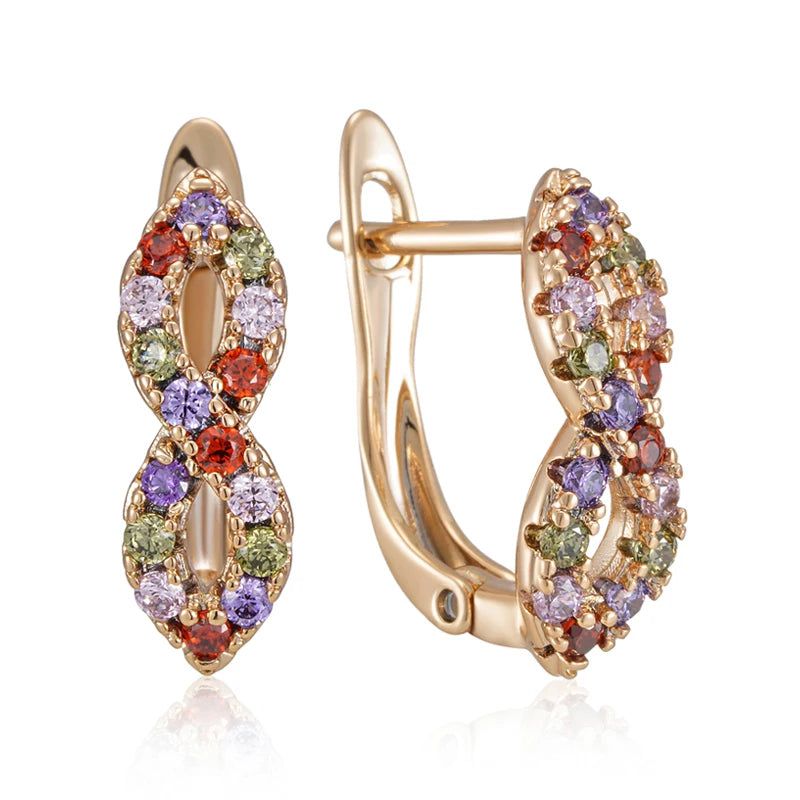 Colorful Shiny Natural Zircon Drop Earrings in 585 Rose Gold - Trendy Fashion Jewelry