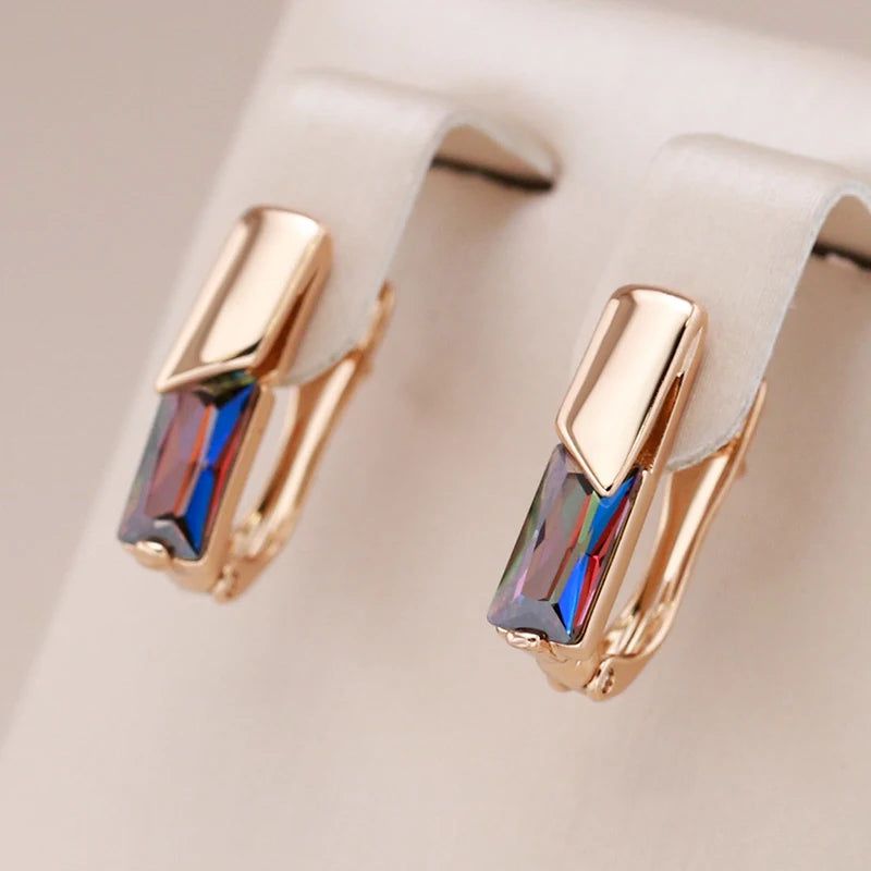 Colorful Square Zircon Drop Earrings in 585 Rose Gold - Elegant Jewelry Accessory