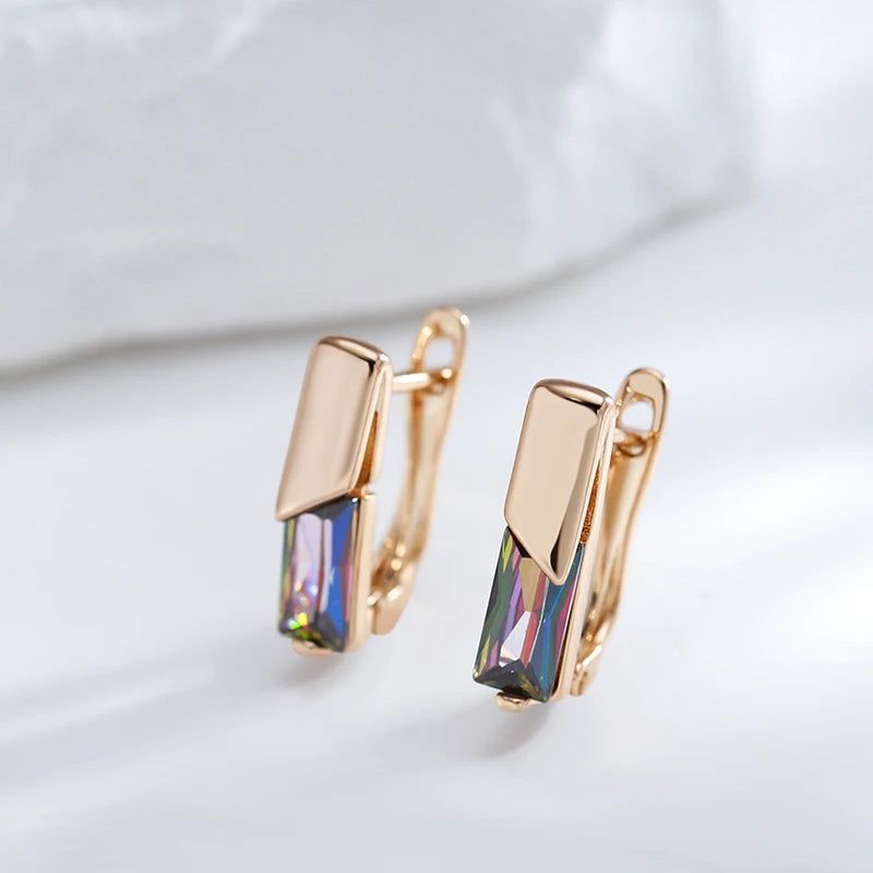 Colorful Square Zircon Drop Earrings in 585 Rose Gold - Elegant Jewelry Accessory