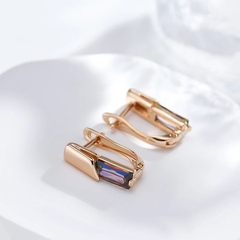 Colorful Square Zircon Drop Earrings in 585 Rose Gold - Elegant Jewelry Accessory