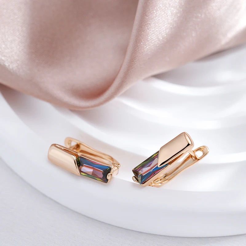 Colorful Square Zircon Drop Earrings in 585 Rose Gold - Elegant Jewelry Accessory