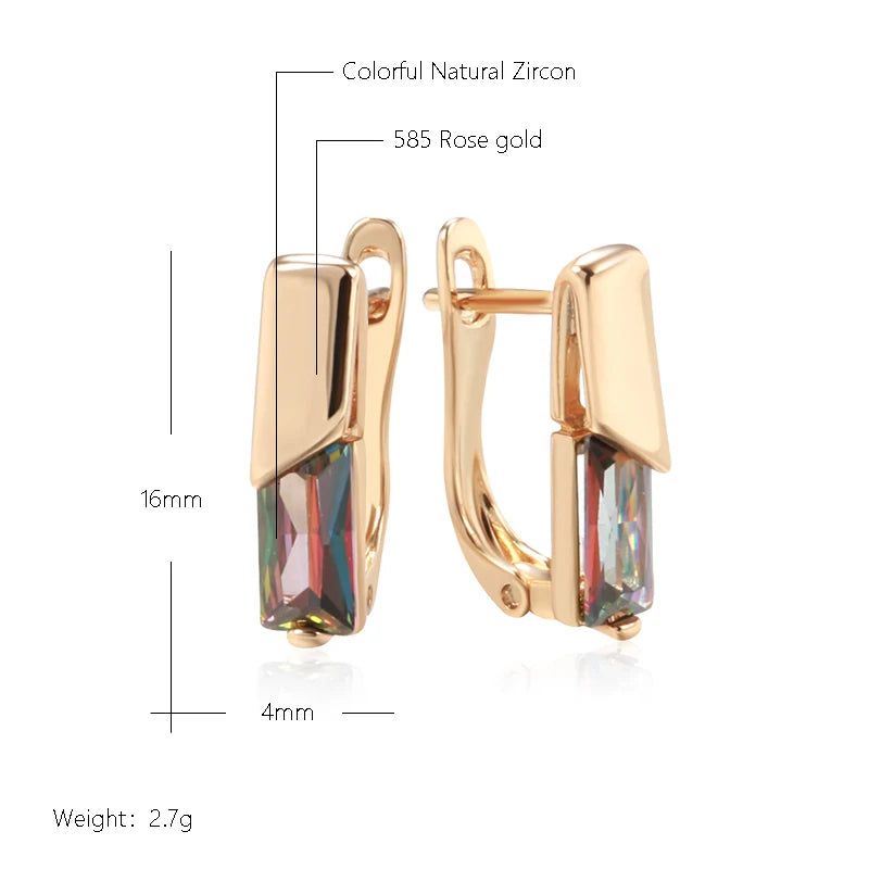 Colorful Square Zircon Drop Earrings in 585 Rose Gold - Elegant Jewelry Accessory