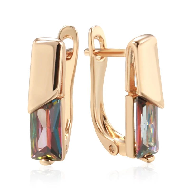 Colorful Square Zircon Drop Earrings in 585 Rose Gold - Elegant Jewelry Accessory