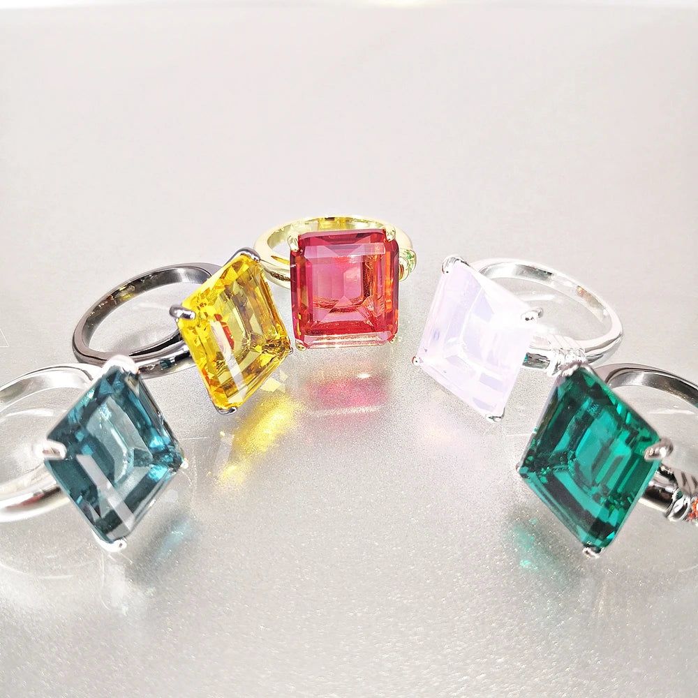 Colorful Square Zircon Solitaire Ring - Stylish Birthday Jewelry