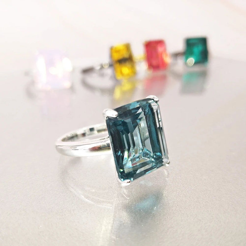 Colorful Square Zircon Solitaire Ring - Stylish Birthday Jewelry