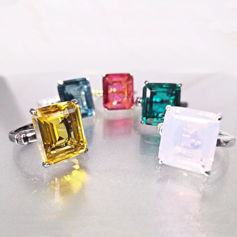 Colorful Square Zircon Solitaire Ring - Stylish Birthday Jewelry