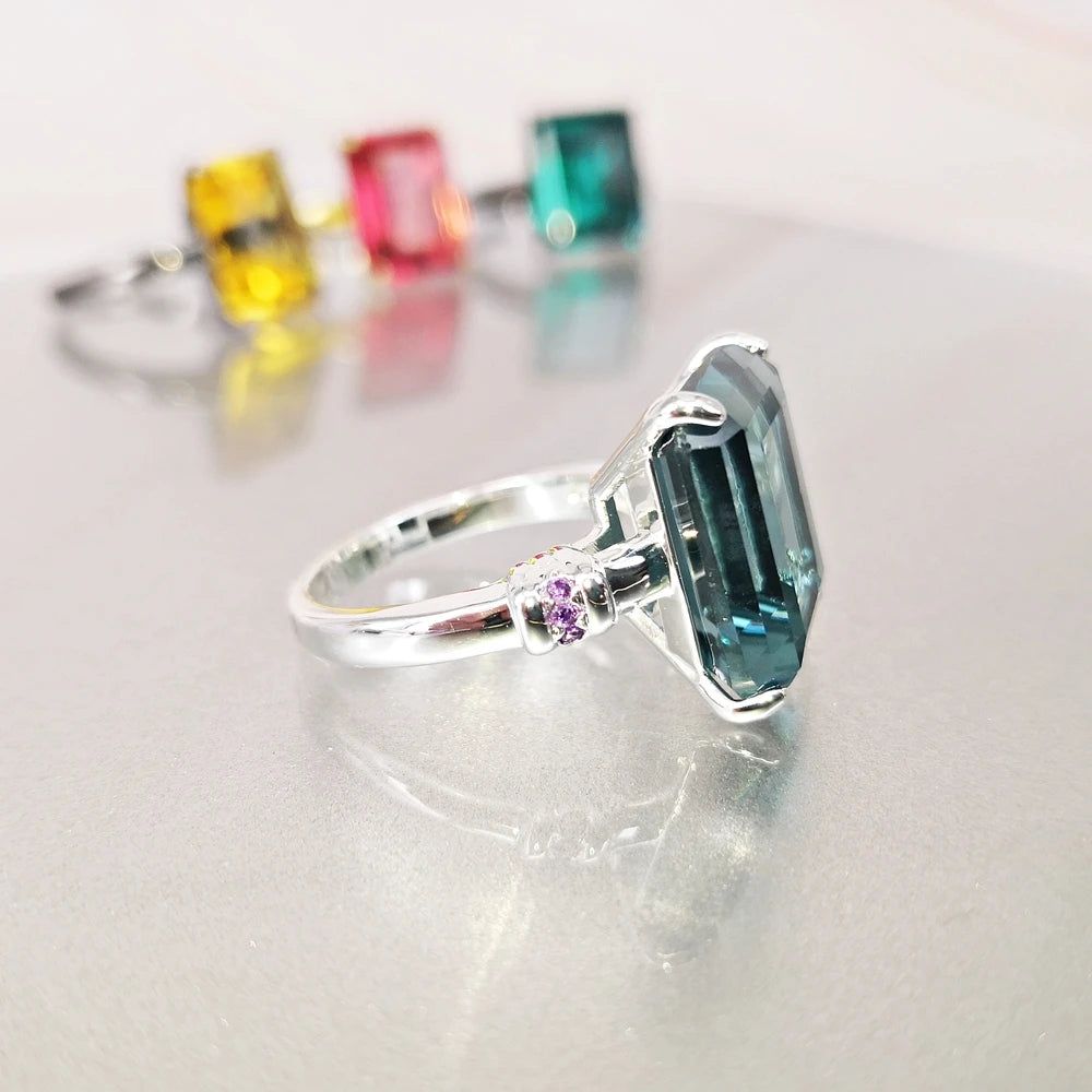 Colorful Square Zircon Solitaire Ring - Stylish Birthday Jewelry