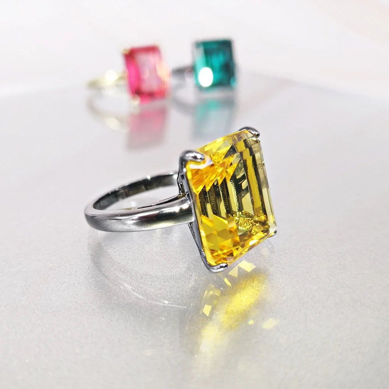 Colorful Square Zircon Solitaire Ring - Stylish Birthday Jewelry