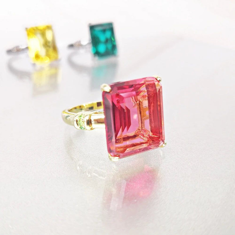 Colorful Square Zircon Solitaire Ring - Stylish Birthday Jewelry