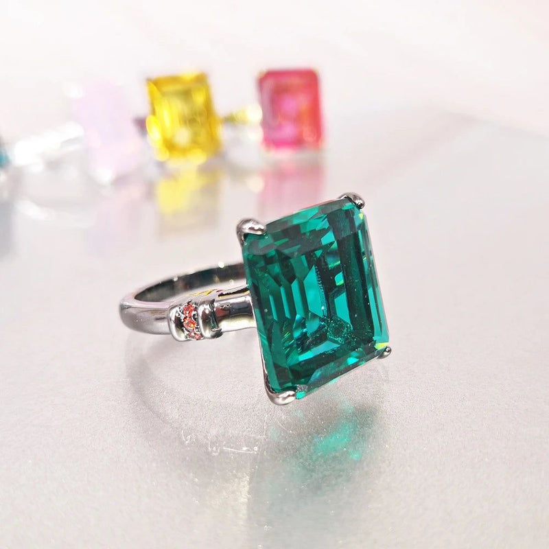 Colorful Square Zircon Solitaire Ring - Stylish Birthday Jewelry