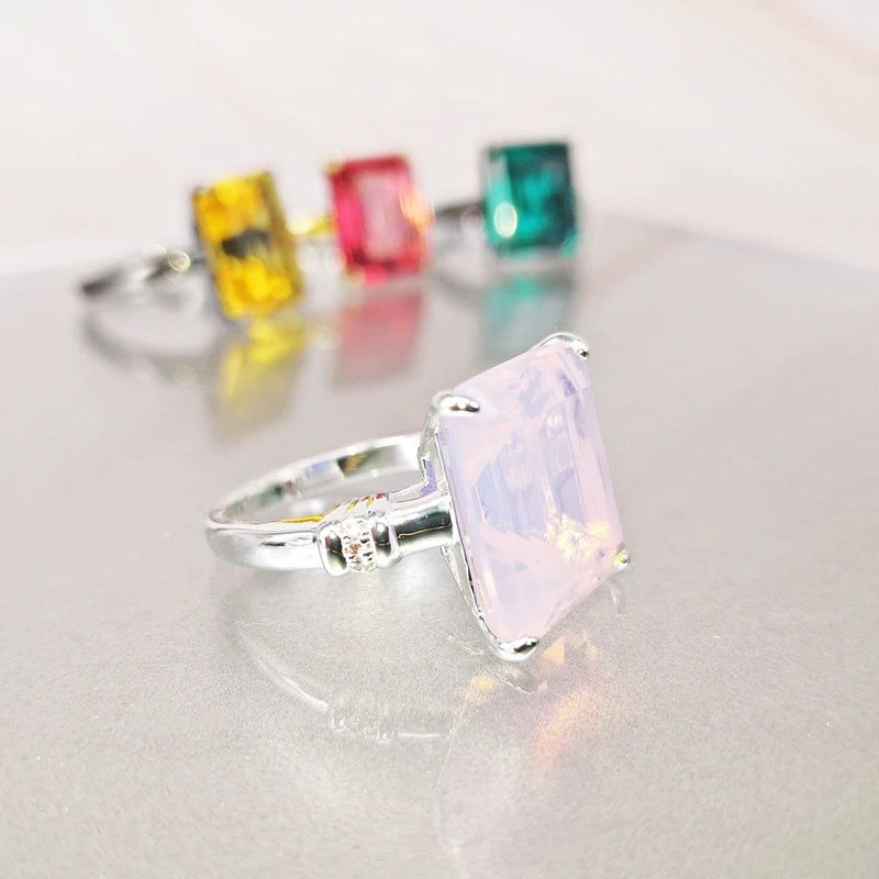 Colorful Square Zircon Solitaire Ring - Stylish Birthday Jewelry