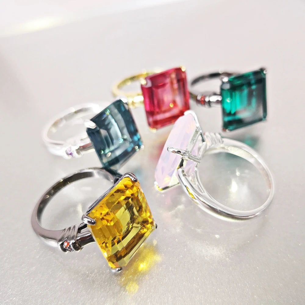 Colorful Square Zircon Solitaire Ring - Stylish Birthday Jewelry