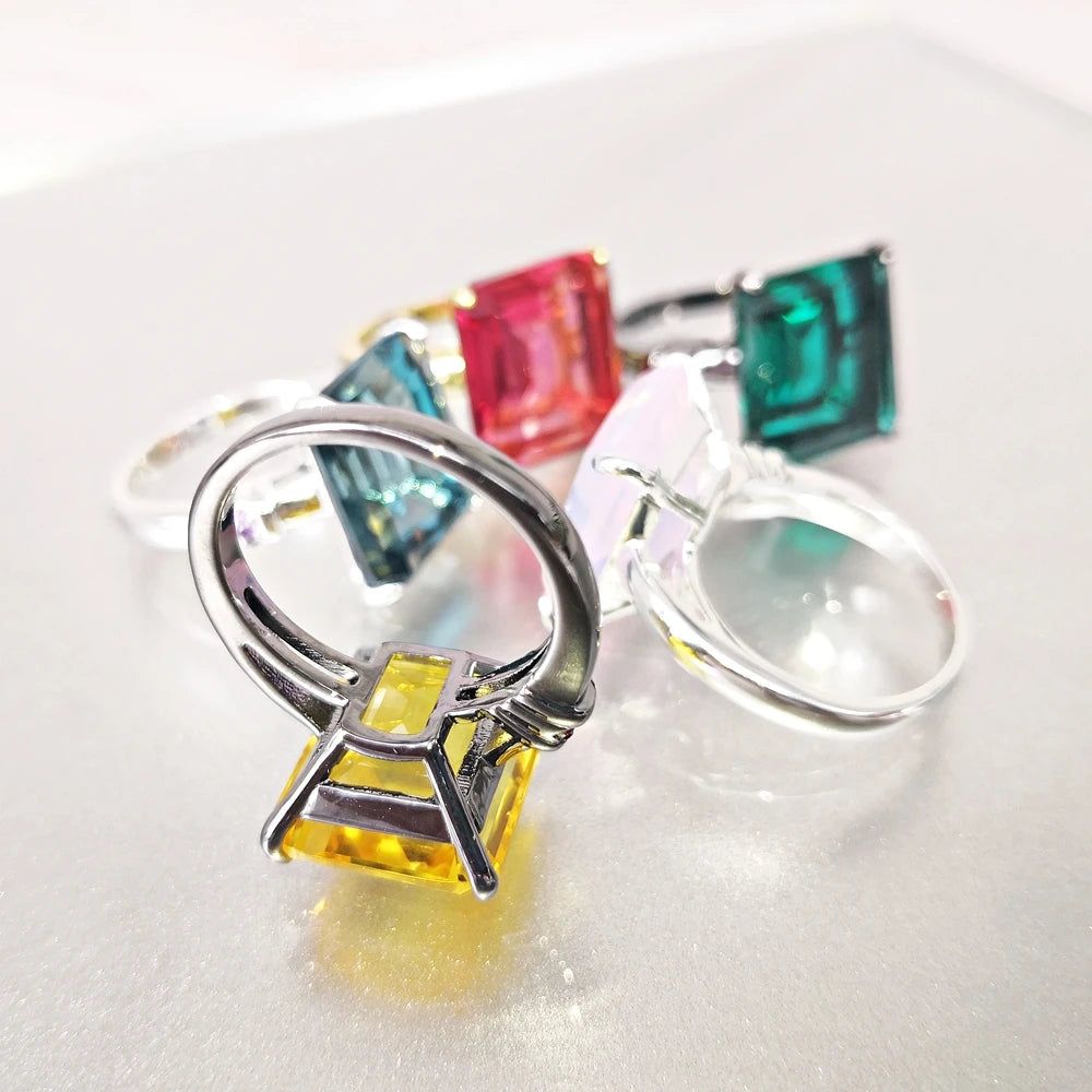 Colorful Square Zircon Solitaire Ring - Stylish Birthday Jewelry