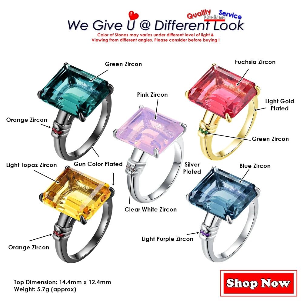 Colorful Square Zircon Solitaire Ring - Stylish Birthday Jewelry