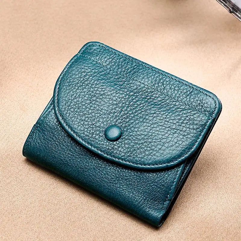 Compact Unisex Genuine Leather Coin Purse Wallet - Multi-Function Card Holder in Solid Color