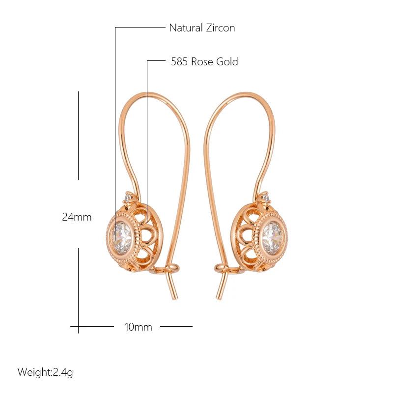 Contemporary 585 Rose Gold Geometric Dangle Earrings with Natural Zircon Accents