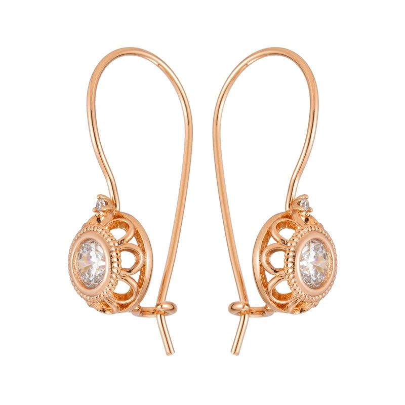 Contemporary 585 Rose Gold Geometric Dangle Earrings with Natural Zircon Accents